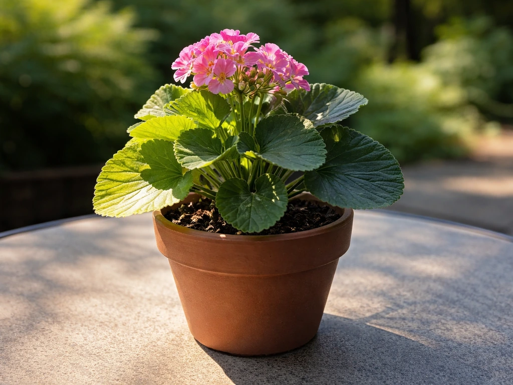 Potted plant leaves split between bright sun and soft shade, showing a simple light check.
