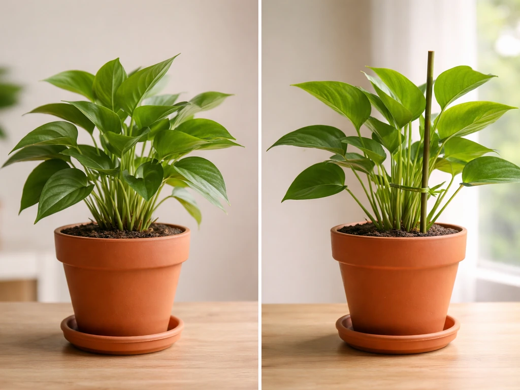 Split image of a potted plant shaken on the left versus thriving with steady, safer care on the right.
